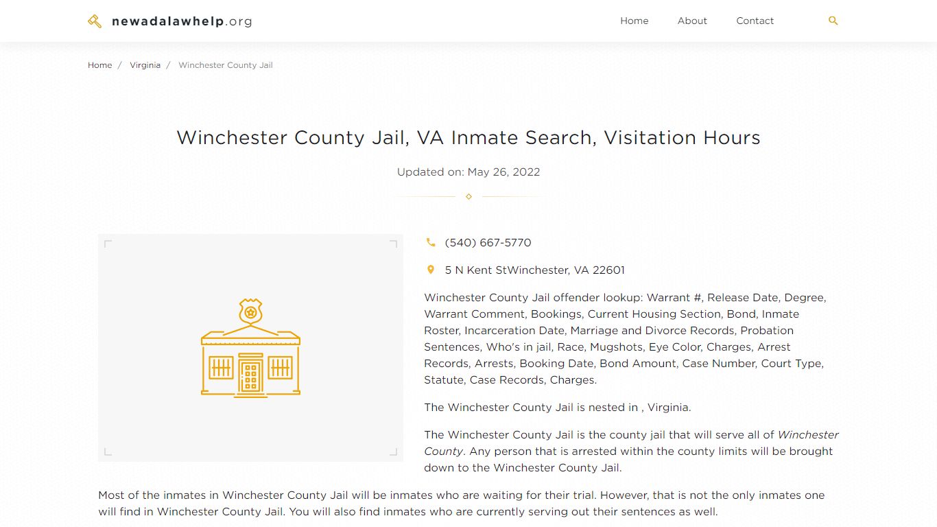 Winchester County Jail, VA Inmate Search, Visitation Hours