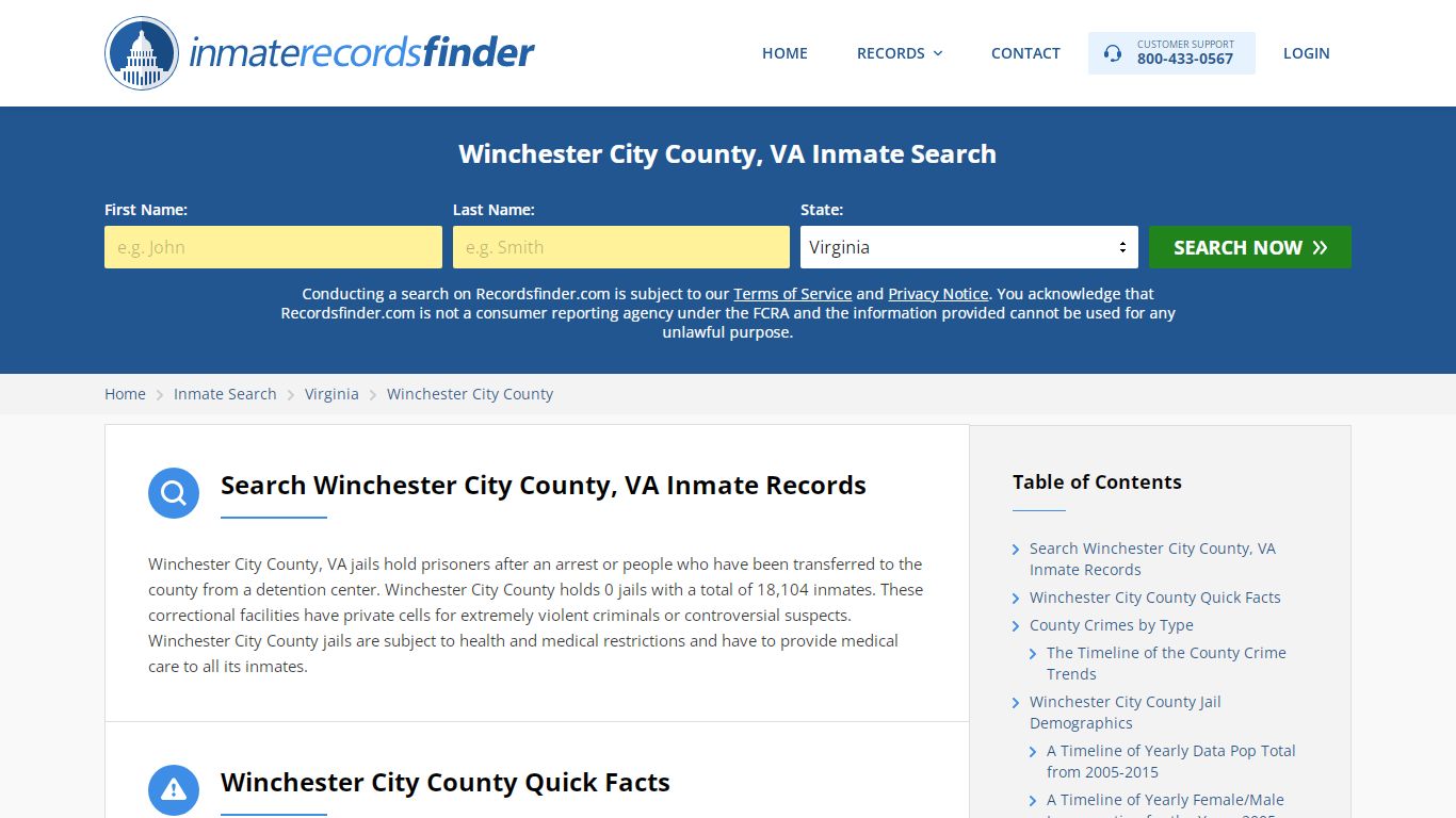 Winchester City County, VA Inmate Search - RecordsFinder