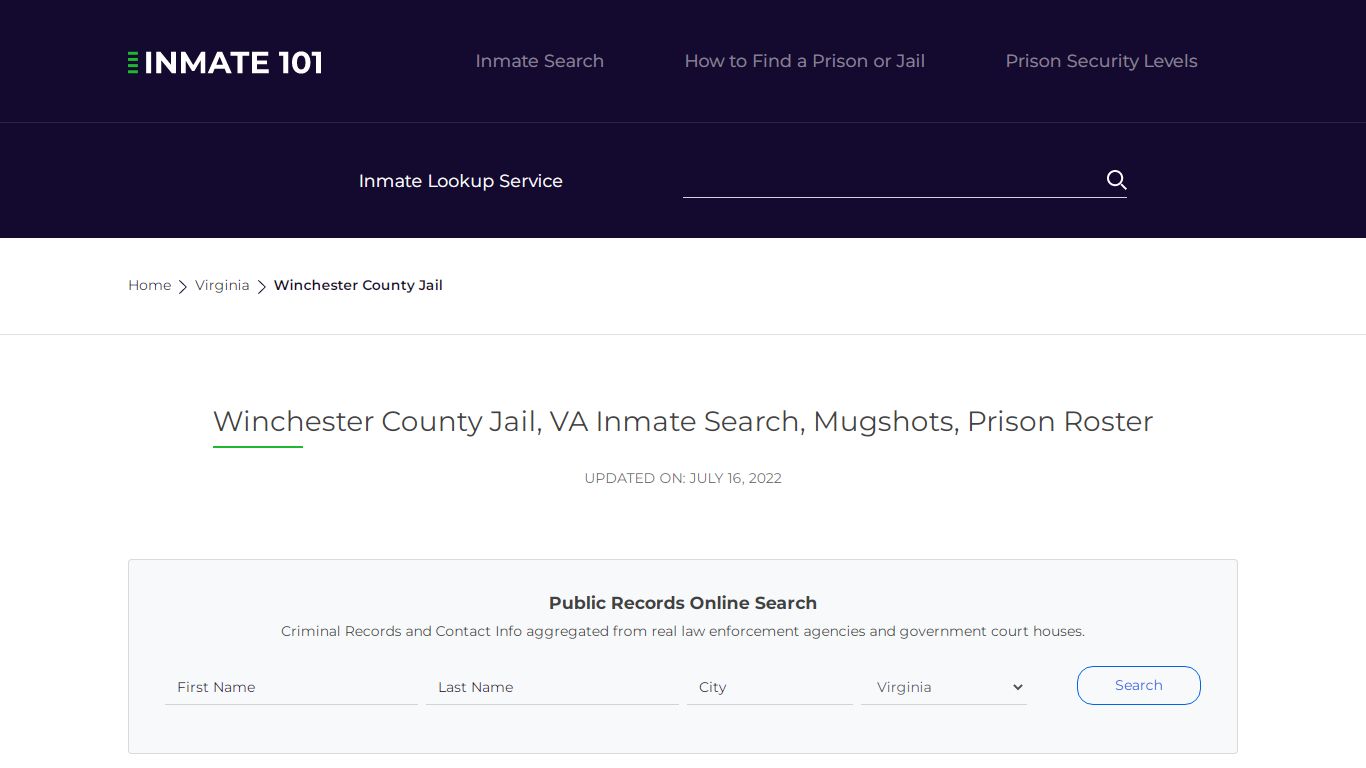Winchester County Jail, VA Inmate Search, Mugshots, Prison ...